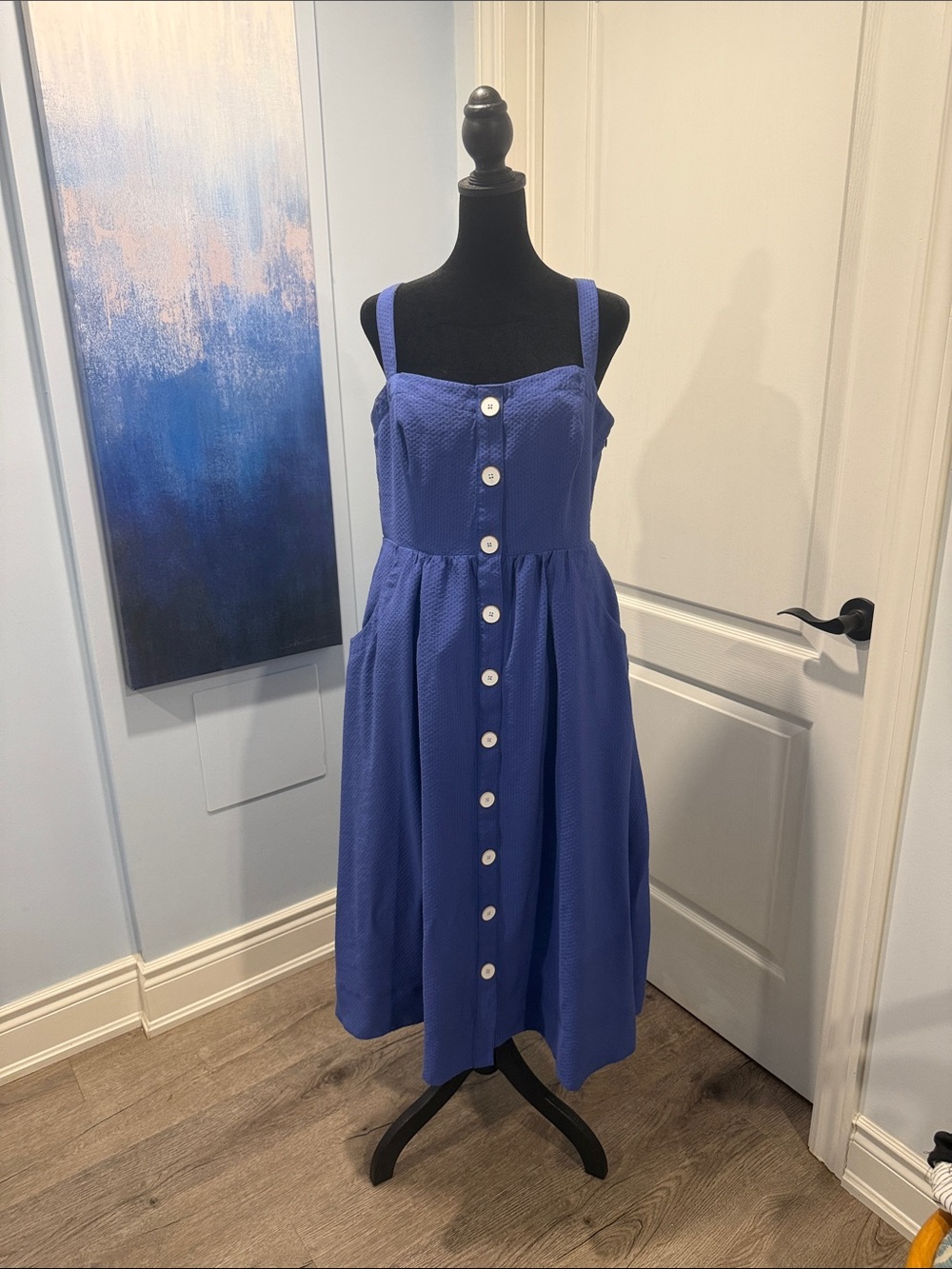 Anthropologie Cobalt Button-Front Midi Sundress